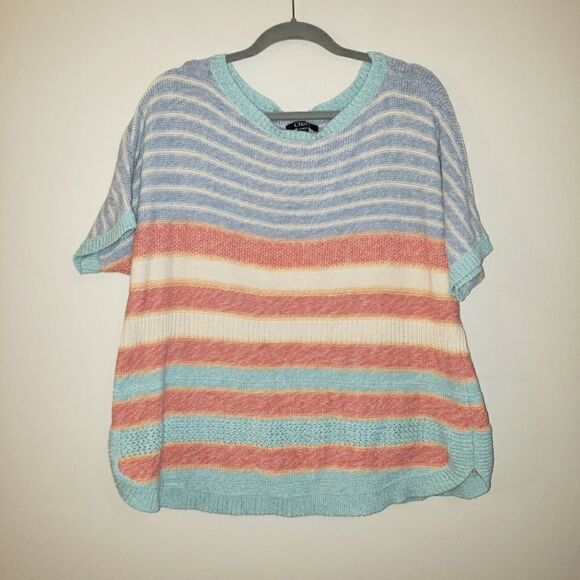 CHAPS STRIPE CREW NECK SHORT SLEEVE SWEATER SIZE XL - Picture 1 of 6